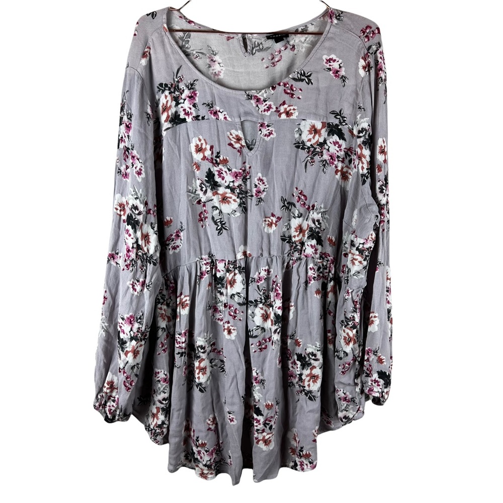 Torrid Light Purple Floral Blouse Long Sleeve Cinched Wrist Cuff Size 4